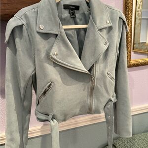 Forever 21 Light Mint Faux-Suede Moto Jacket